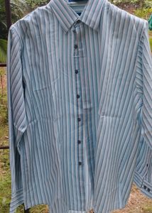 HANUMNTRA Men Light Blue Striped Cotton Blend Single