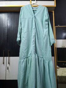 Light Blue Striped Abaya with Naqab