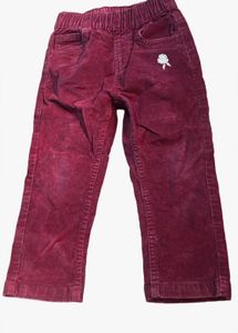 Maroon Corduroy Pants with Rose Embroidery