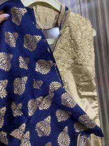 Elegant Gold and Blue Pajama Embroidered Kurta Top