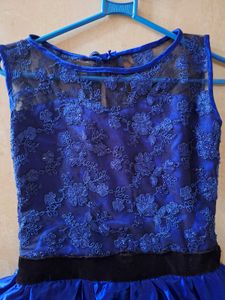 Royal Blue Party Wear Long Gown - Net Embroidered