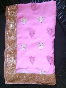 Baby Pink Embroidered Saree
