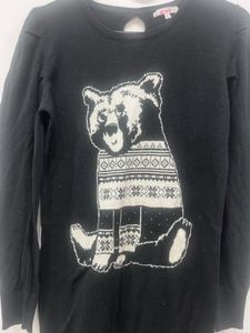 Cute Bear Print Black Sweater