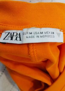 Zara Orange Ruched T-Shirt Dress