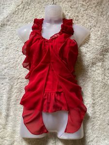 Y2K Red Ruffled Top