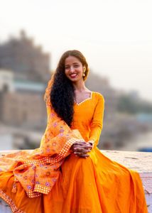 Vibrant Orange Ethnic Kurta Set with Dupatta