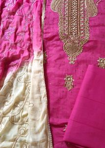 Vibrant Pink Embroidered dress material