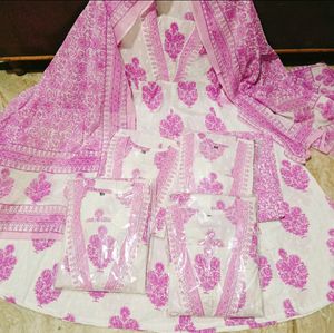 Hand Block Anarkali Set