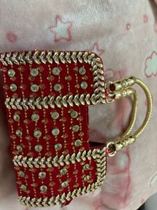 Elegant Red &amp; Gold Embellished Bag