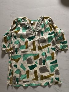 Bohemian Print Kurta with Embellished Neckline
