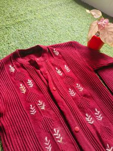 Maroon Embroidered Cardigan