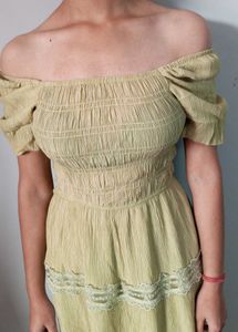 Light Yellow Off-Shoulder Smocked Dress