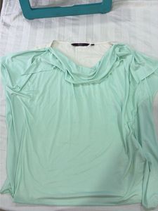 Mint Green Drape Neck Flutter Sleeve Top