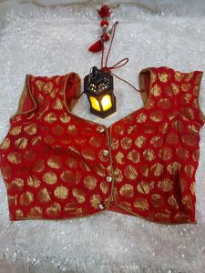 Green Saree And Red Deginer Blouse