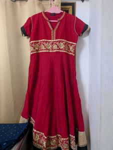 Red Ethnic Gown with Gold Embroidery