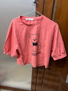 Cute Teddy Bear Graphic Crop T-Shirt
