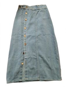 Light Wash Denim Button-Up Midi Skirt
