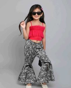 Girls' Stylish Top and Bell Bottom Pants Set