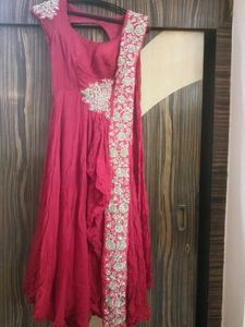 Elegant Red Embellished Drape Gown