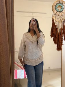 Embroidered V-Neck Kurta Top