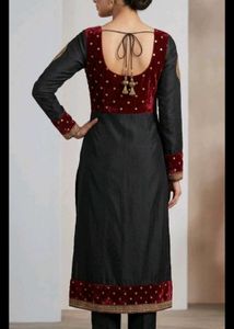 Elegant Black &amp; Maroon Kurta Set
