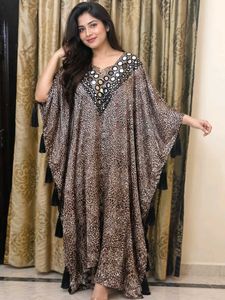 Embellished Leopard Print Kaftan Gown