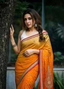 New stunning orange and beige saree🍋‍🟩
