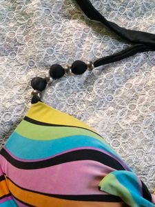 Vibrant Rainbow Tie-Front Bikini Top