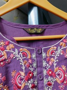 Purple Embroidered Kurta with Pants Set