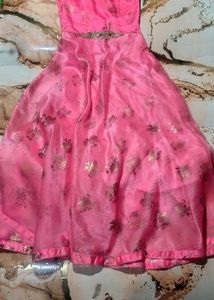 Women’s Pink Anarkali Gown with Golden Floral Prin