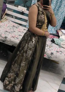 Stylish Olive Green Ethnic Gown