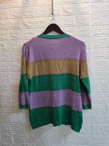 Striped 3/4 Sleeve Knit Sweater
