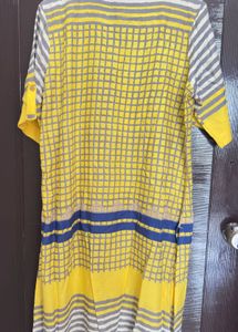 Yellow &amp; Grey Checked global desi Kurta