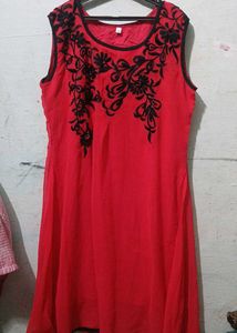 Red Kurta with Black Embroidery