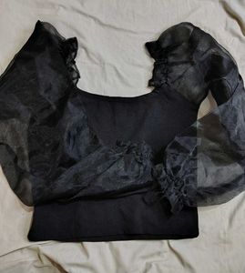 edgy ballon sleeve top with skirt