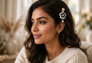 Flower Hair Clip with Rhinestones
