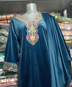 V Neck Embroidery Work Kurti Set