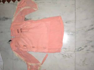 Peach Bell Sleeves Top with Lace Trim