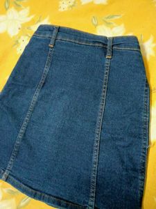 Blue Denim Button-Front Mini Skirt