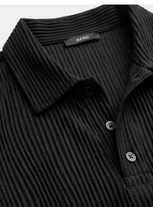 Textured Oversized Polo Shirt | Men/Women | Black
