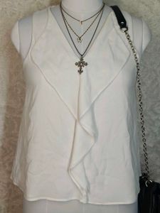 Chic White Sleeveless Ruffle Top