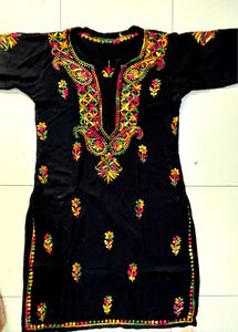 Embroidered Black Kurta &amp; Printed Kurt