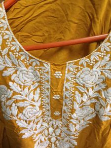 Beautiful Yellow Kurta with White Embroidery