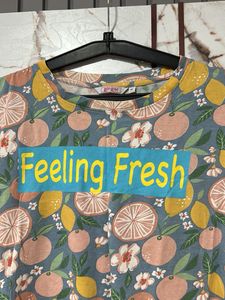 Ginger Feeling Fresh Fruit Print T-Shirt, Bust- 34