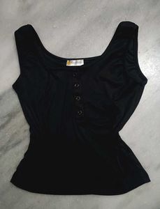 Sleek Black Ribbed Button-Up Tank Top