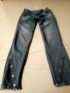 Grey Wash Button Detail Jeans