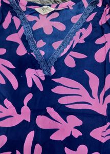 Bohemian Blue &amp; Pink Floral Print Kurta Set