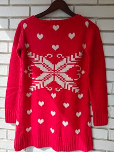 Festive Red Heart Sweater Dress