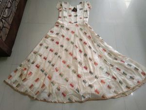 Elegant Cream Block Print Gown