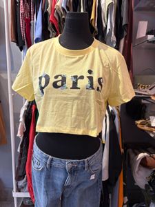 Yellow Paris Graphic Cropped T-Shirt